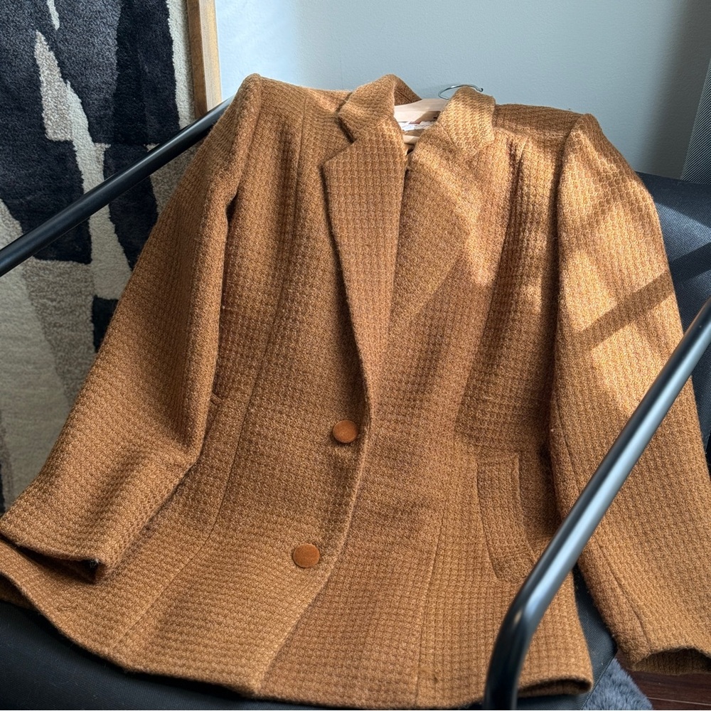 Vintage 80s/90s Tan Wool Blazer Jacket | Size M